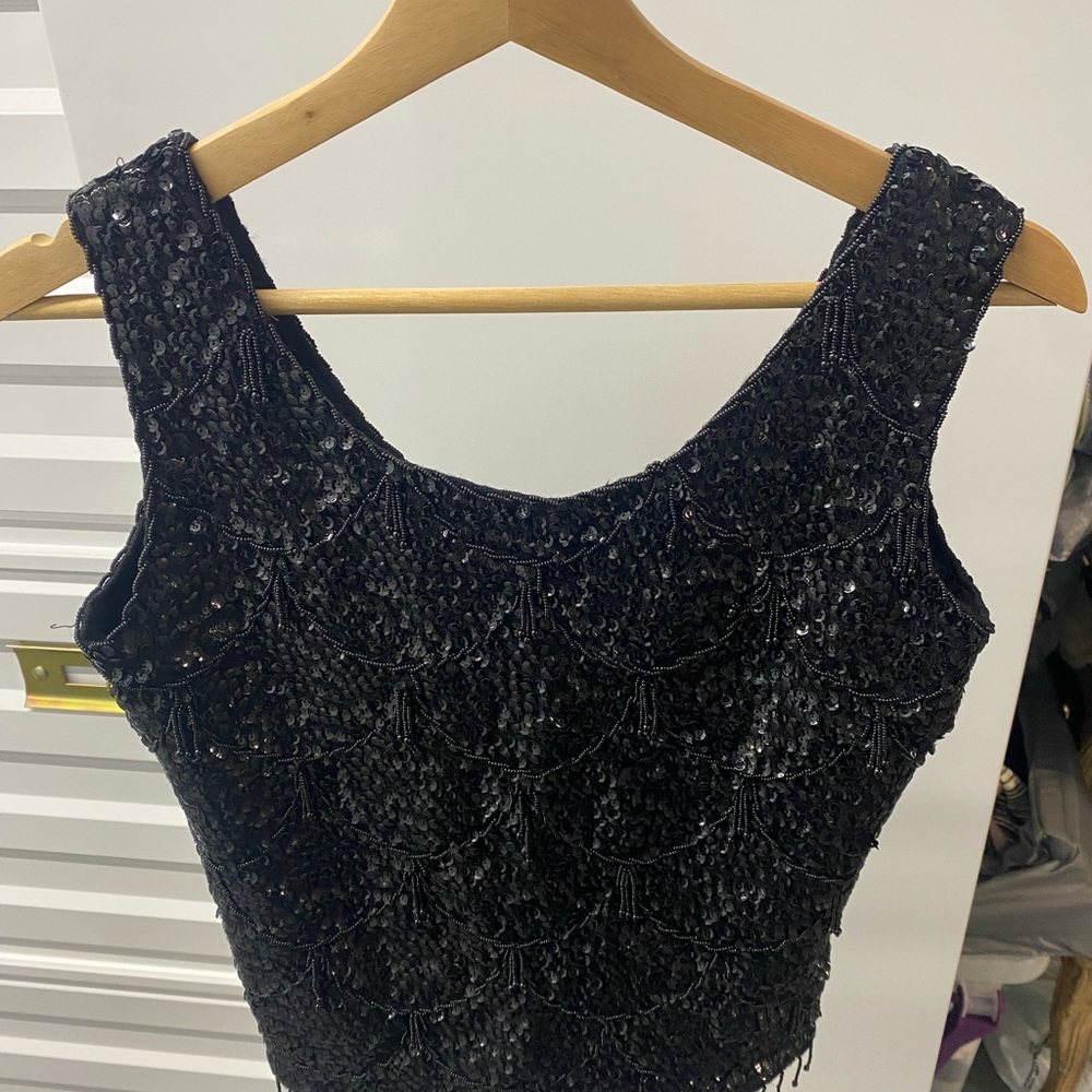 Vintage black sequin and beaded top size small 100% wool